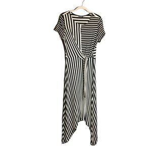 Venus Striped Short Sleeve Tie Front Dress in Black White - Size M *